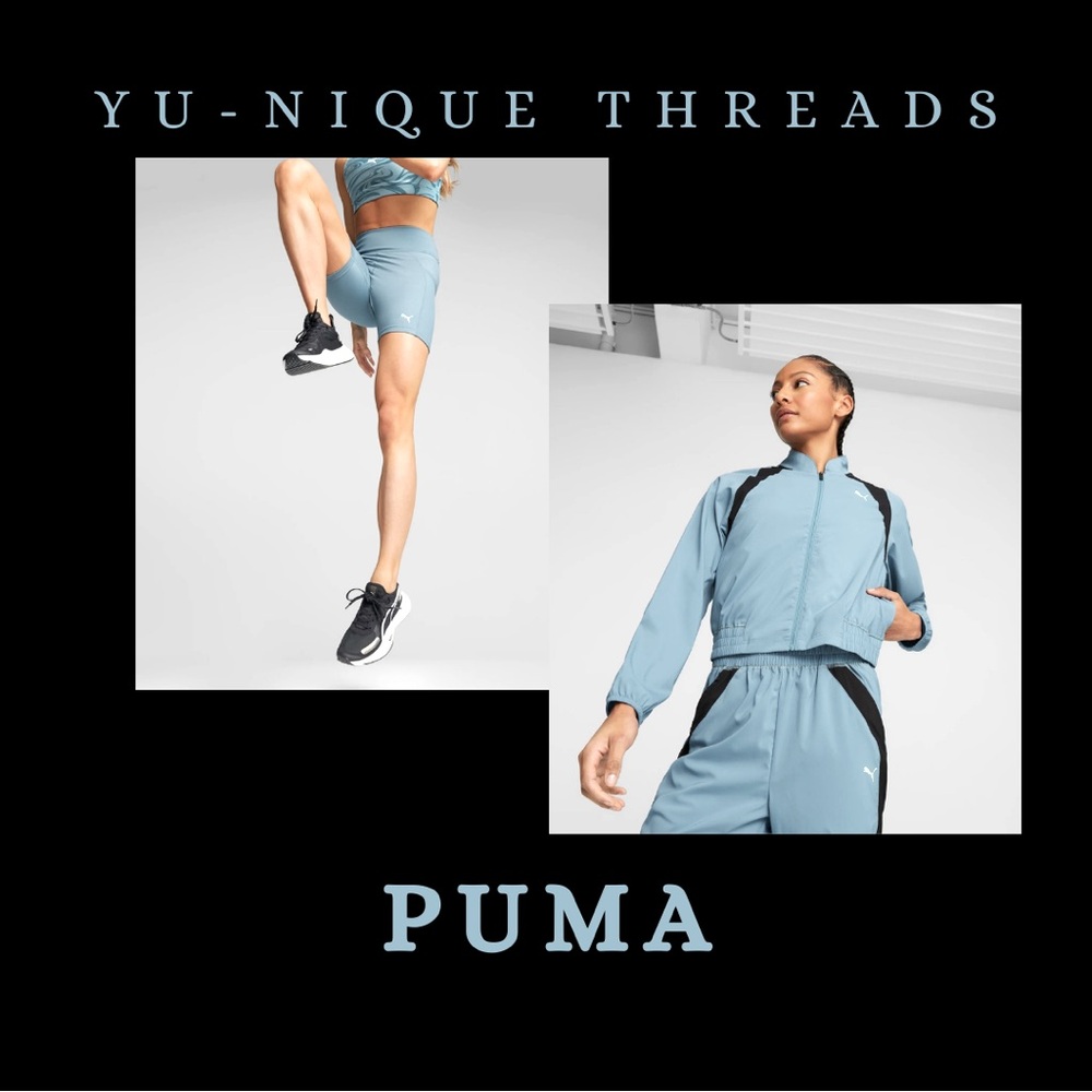 PUMA Fit Women’s Woven Fashion Jacket+Train Fit Women’s Tight Training Shorts.